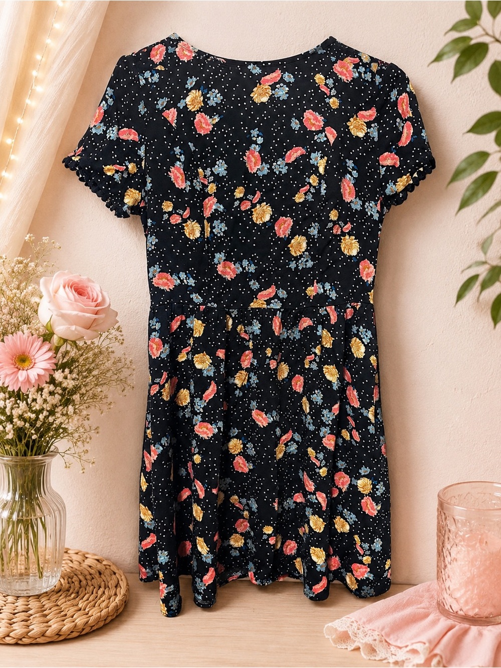 Xhilaration Medium Delicate Floral Dress with Lace Up Back